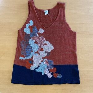 AKEMI + KIN Garden Grove Intarsia Sweater Knit Tank Rust Navy Med Anthropologie